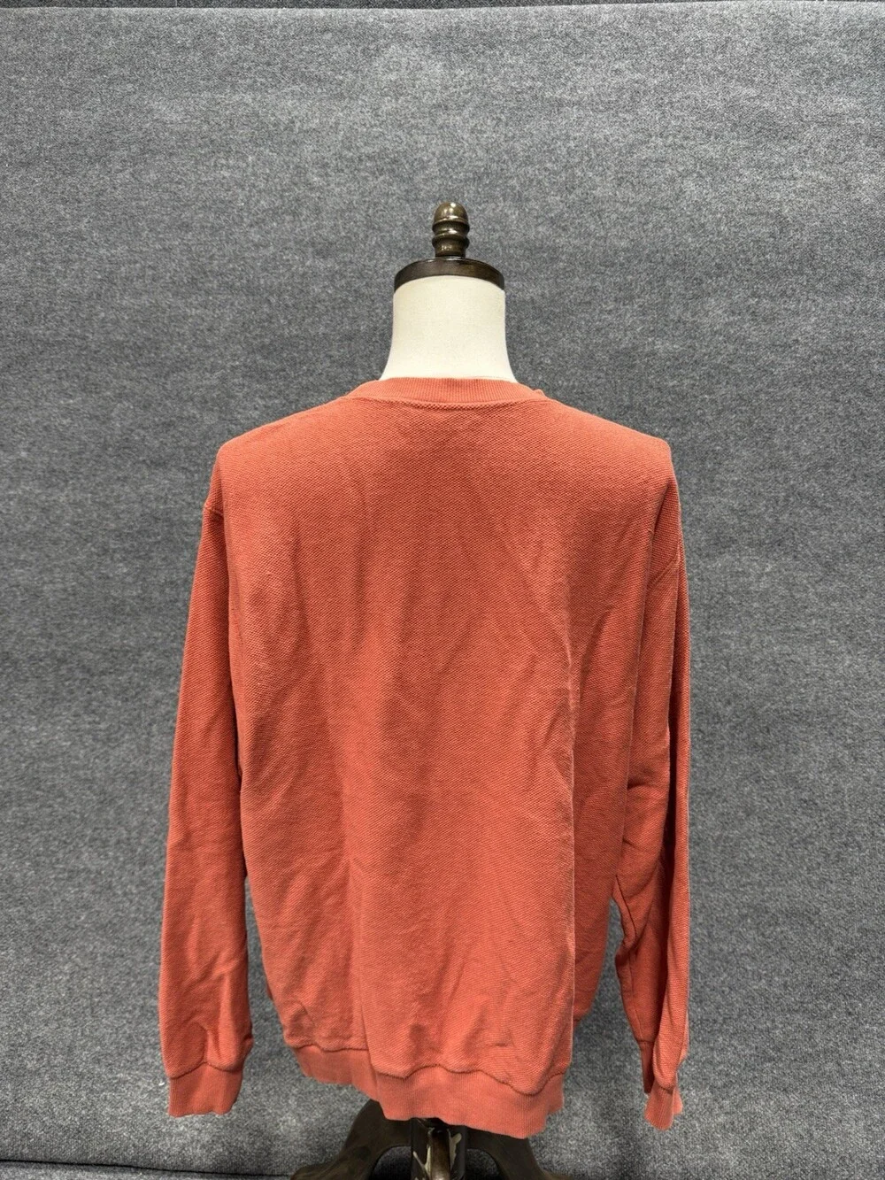LL Bean Mens L Orange Cotton Crewneck Sweatshirt Pullover Textured Knit